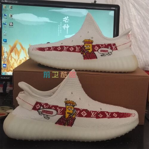 INS定制手绘球鞋YEEZY白椰子鞋350 supreme辛普森涂鸦改色diy彩绘