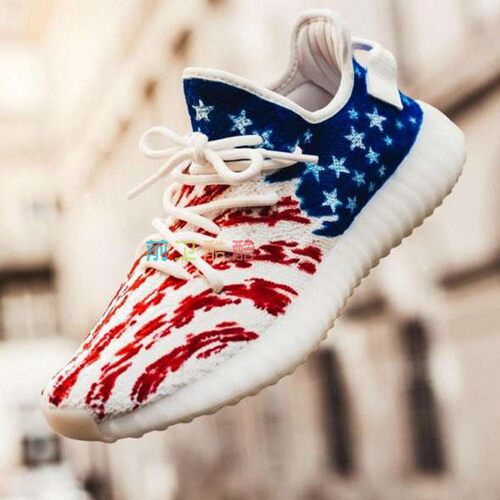 YEEZY白冰淇淋椰子球鞋350 v2美国米国旗涂鸦diy彩绘手工改色aj1