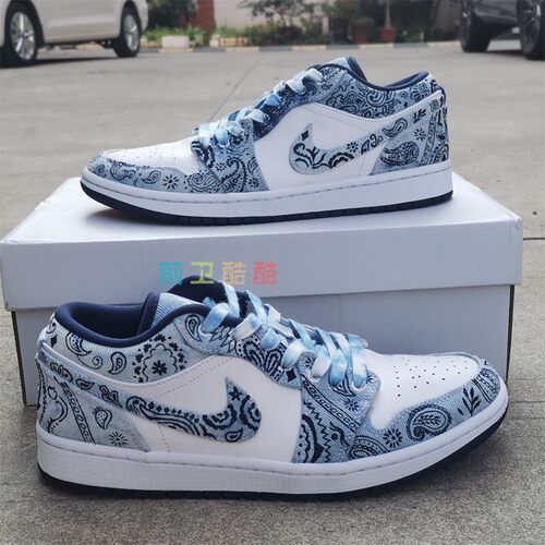 custom球鞋客制aj1水洗丹宁腰果花涂鸦diy手绘空军一号情侣鞋改造