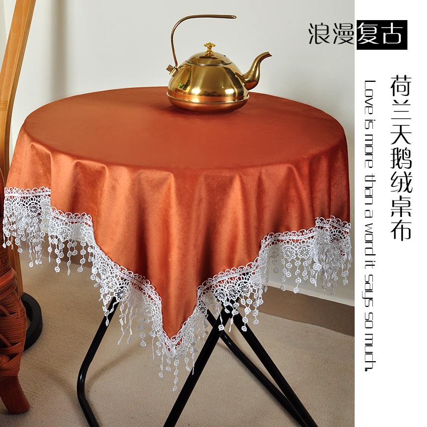 墨绿色浪漫复古轻奢金丝绒桌布盖巾美式高级感圆桌餐桌茶几台布