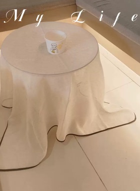 中古轻法式奶油风简约黑色包边茶几台布复古白亚麻棉麻家用餐桌布