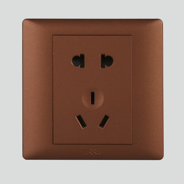 天基悦庭系列86型咖啡金色墙面开关插座 五孔二三插双控开关面板