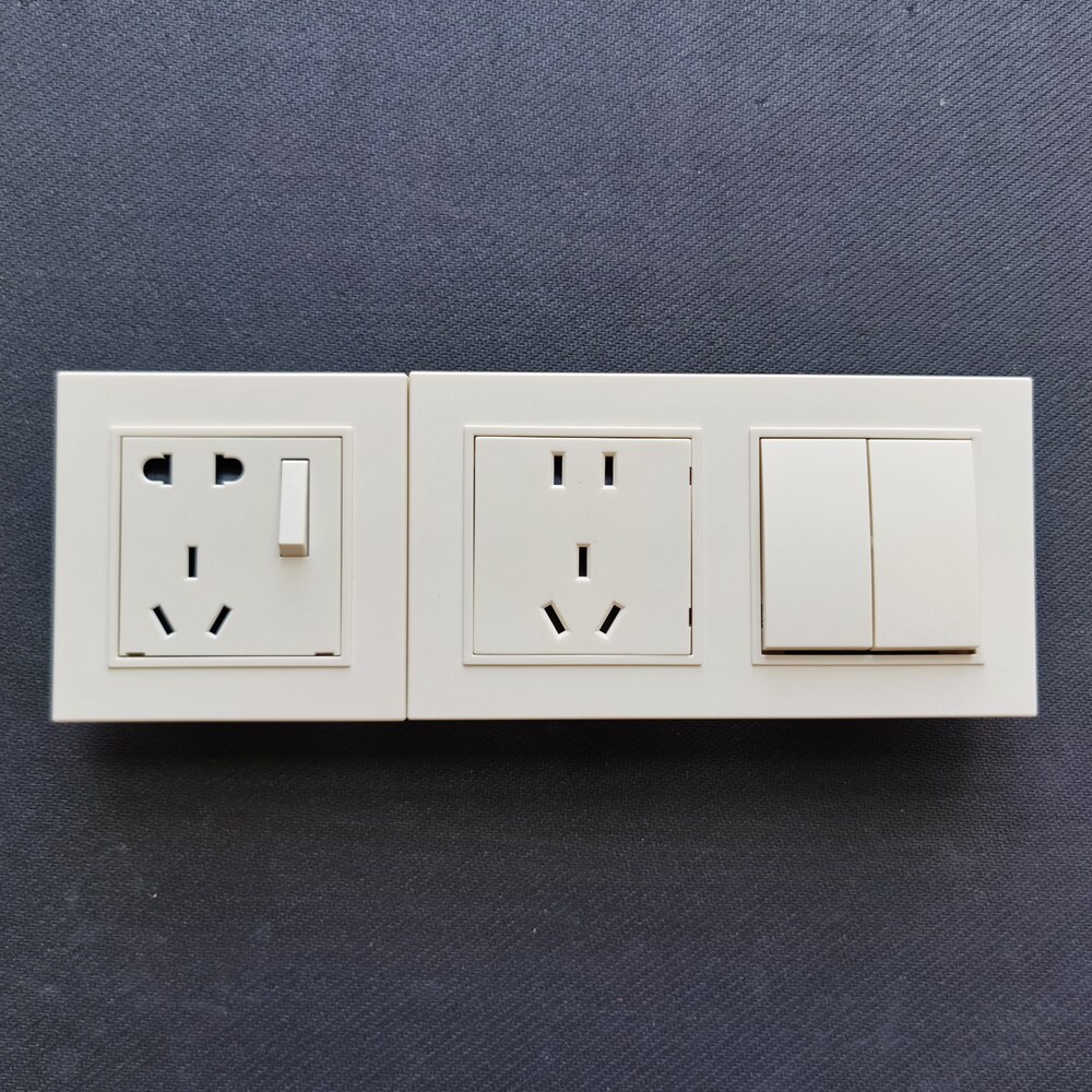 天基80型底盒专用联排安装开关插座面板 连体边框主体象牙白色