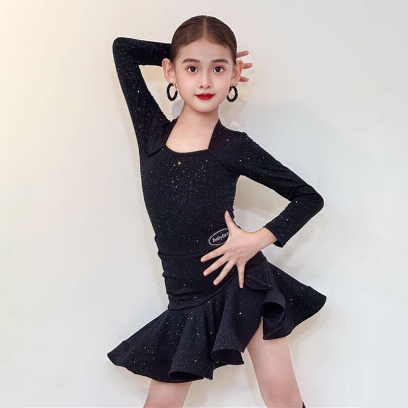 拉丁舞服女童2025秋冬新款高级感演出服少儿长袖练功服亮片套装