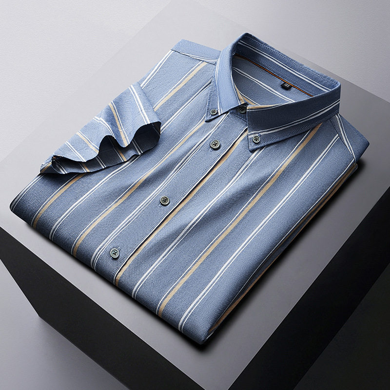 300斤胖子大码男装夏季新款纯棉短袖衬衫男加肥休闲透气条纹半袖