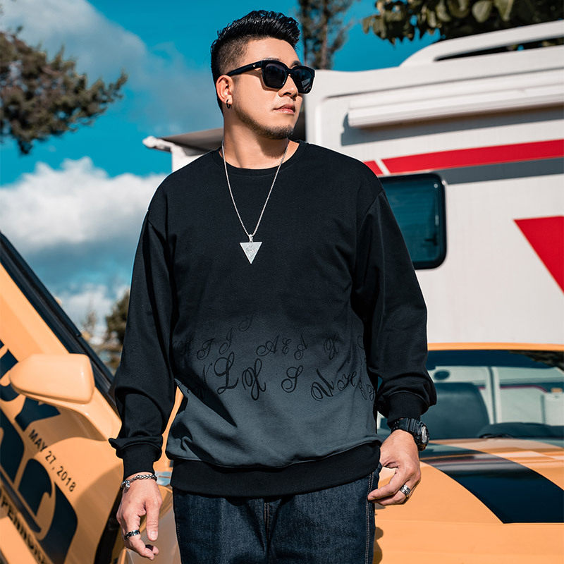 230斤5x胖子胖人秋冬上衣加大码卫衣男宽松渐变色长袖t恤打底衫潮