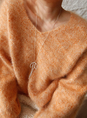 A'1st编辑店 静奢风花纱羊毛拉绒v领黄色毛衣女慵懒高级感针织衫