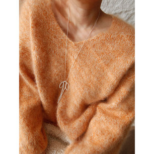 静奢风花纱羊毛拉绒v领黄色毛衣女慵懒高级感针织衫 1st编辑店