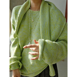复古花纱绿色毛衣 法式 三角巾两件套慵懒风针织上衣 1st编辑店