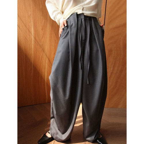 弯刀灰色阔腿伞兵裤慵懒空气感