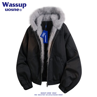 WASSUP UOSNE座山雕毛领连帽棉衣男女加厚保暖工装风棉服时尚外套