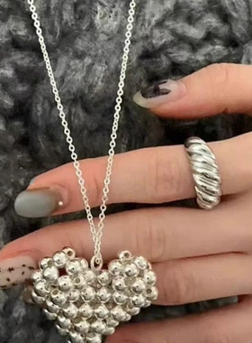 银色串珠爱心项链女2025新款