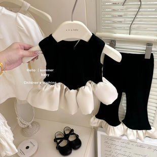 2026黑天鹅女童韩系套装夏季新款荷叶边背心女宝宝微喇裤两件套装
