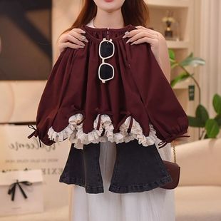 2026女童新款甜美秋季蝴蝶结娃娃衫春秋款泡泡袖花边外套学生上衣