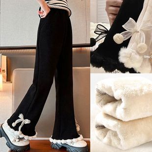 女童加绒裤子秋冬季2025新款儿童女孩一体羊羔绒裤加厚喇叭裤洋气