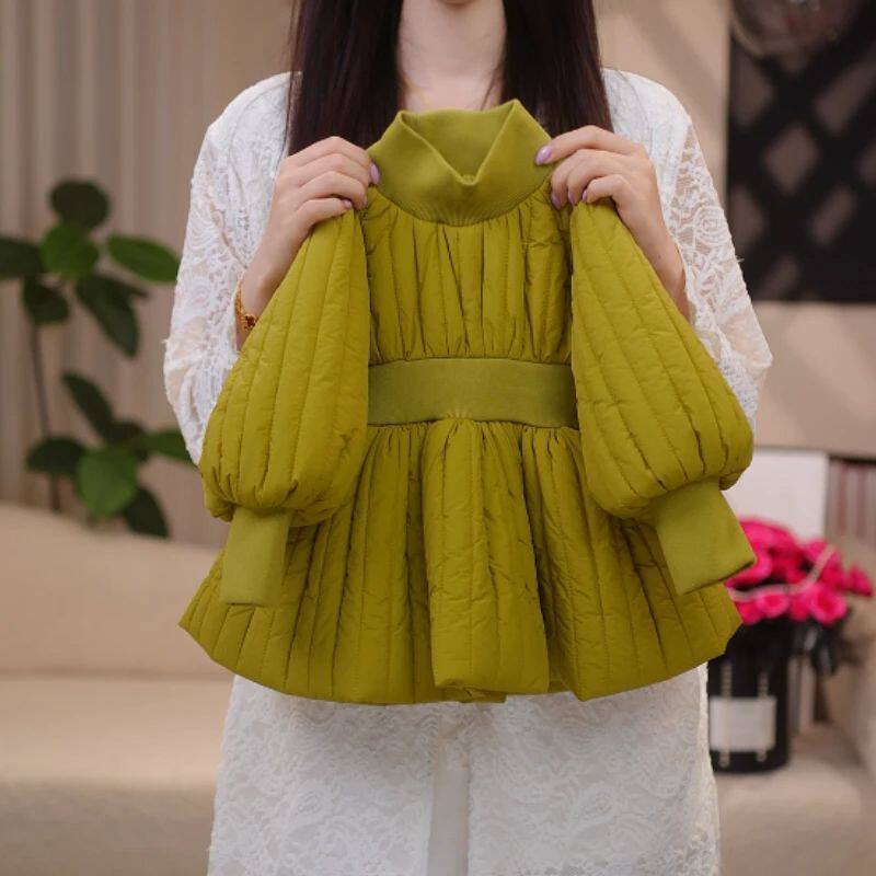 中小女童冬季新款上衣裙加厚裥棉中长款收腰时尚百搭保暖棉服外套