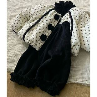 女童2026新款碎花保暖棉服冬季时尚新款加绒裤子女宝宝加绒套装