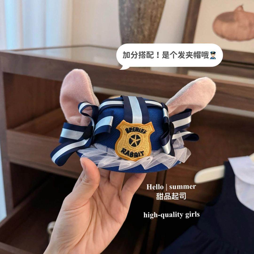 2025夏季女童发饰超正加分搭配女宝宝可爱兔子朱迪卡通帽子发夹