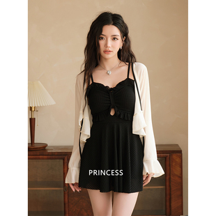 保守黑色微胖显瘦温泉泳装 在逃公主泳衣女款 连体罩衫 爆款 2026新款