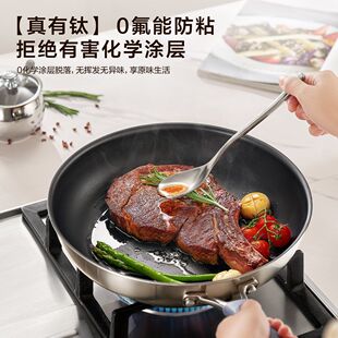 爱仕达有钛0涂层平底锅家用不粘炒菜锅不锈钢聚油煎锅牛排煎饼锅