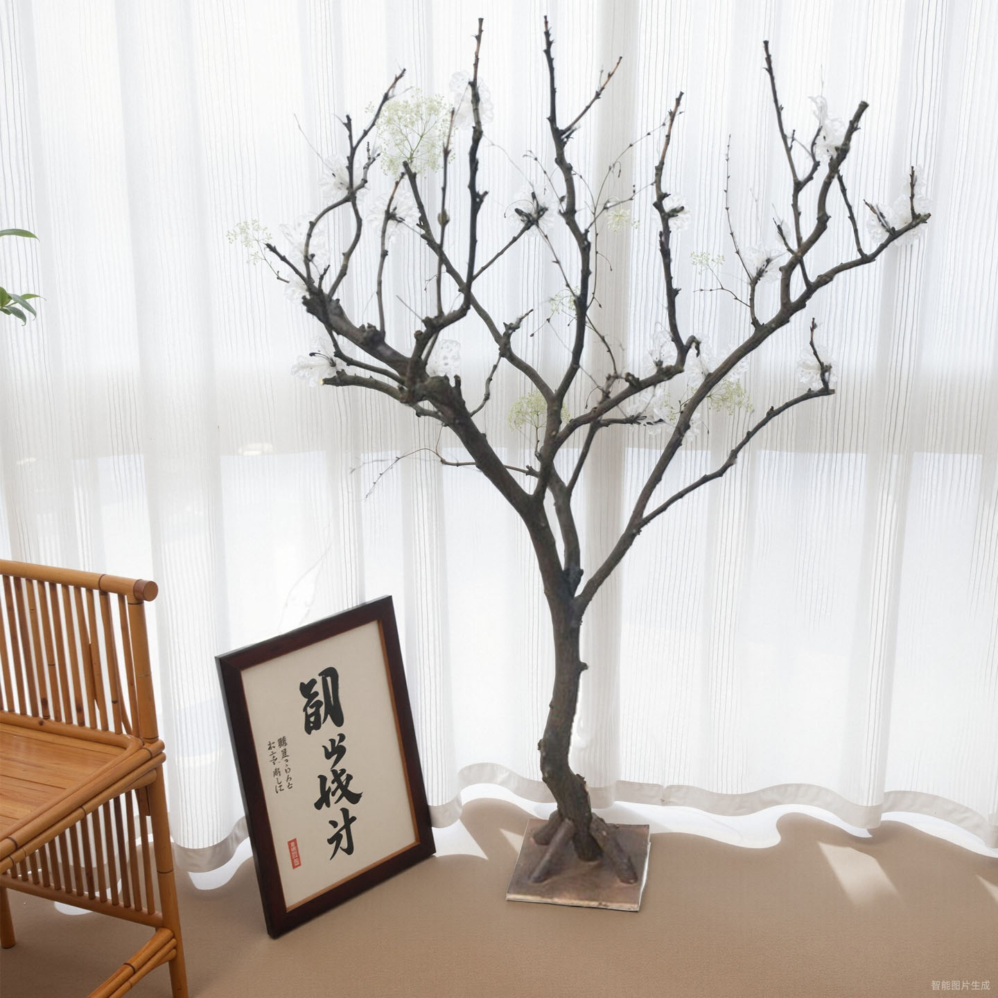 干树枝白色室内客厅造型婚庆橱窗