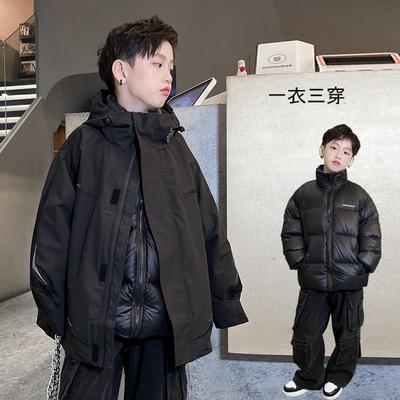 男童三合一可拆卸中长款羽绒服