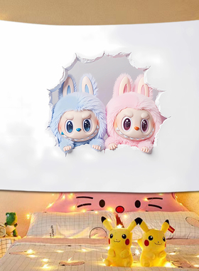 Labubu潮牌卡通背景布卧室床头装饰挂布墙面遮丑挂毯墙布布艺画
