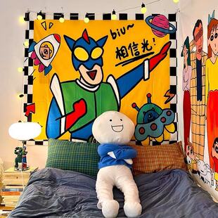 咸蛋超人蜡笔小新动漫背景布挂布卧室装饰画布墙壁遮丑墙布挂毯布