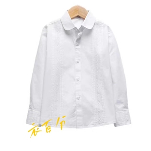 秋季女长袖济南历下校服同款初中女生白色莱卡棉蕾丝衬衣燕山龙奥