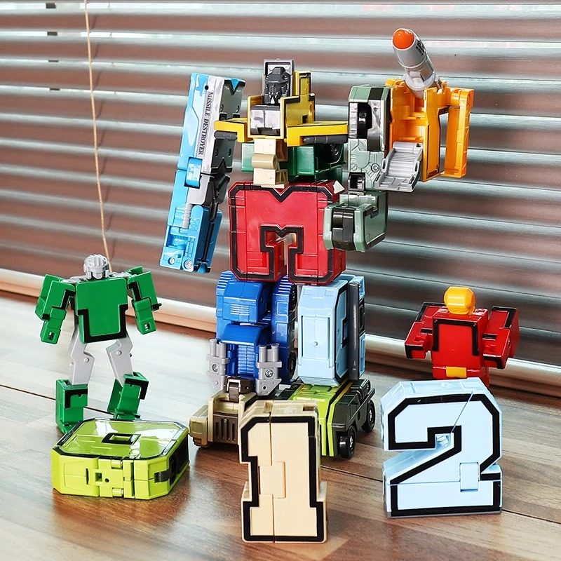 数字变形玩具拼装中国积木合体机器人儿童字母益智早教