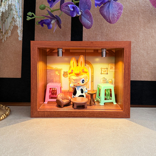 凌晨一点盲盒拉布布盲盒收藏展示柜收纳收藏造景带灯防尘相框展示