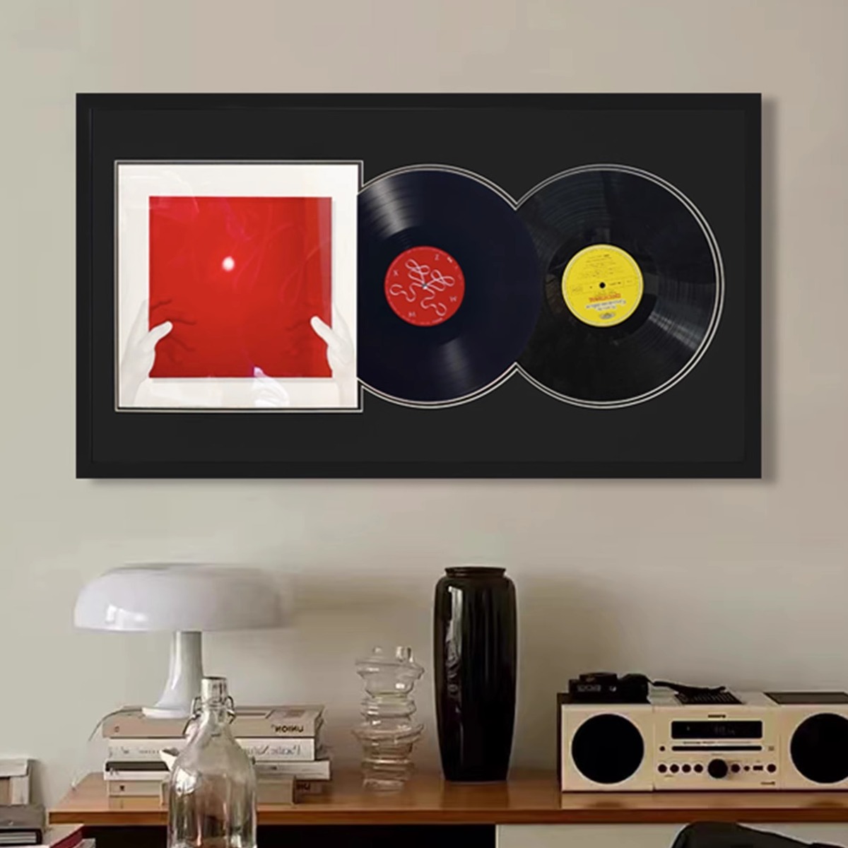 双黑胶展示框唱片收藏相框收纳展示画框照片装裱框CD专辑展示架