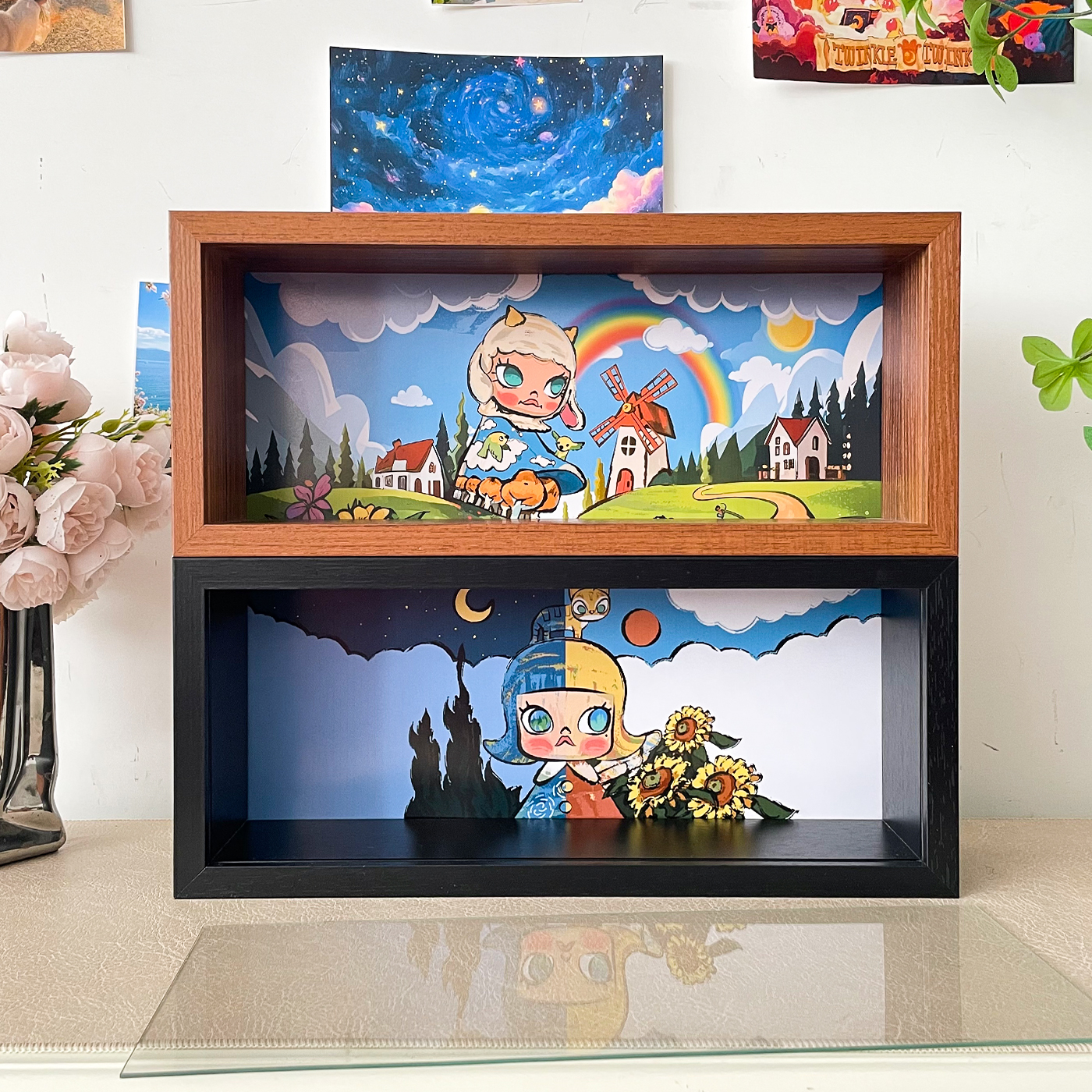 泡泡玛特 MOLLY周年雕塑经典回归2手办盲盒场景展示盒收纳相框