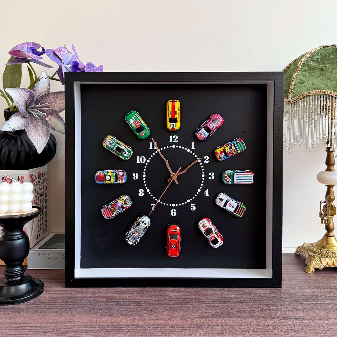 小汽车黑板钟表相框DIY磁吸冰箱贴展示板咖啡角氛围装饰挂钟