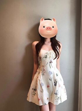 时尚性感短裙子女夏季新款修身显瘦收腰系带纯棉碎花吊带连衣裙子