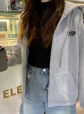 秋冬韩版ins加绒加厚卫衣女学生原宿bf风薄款宽松连帽拉链外套潮