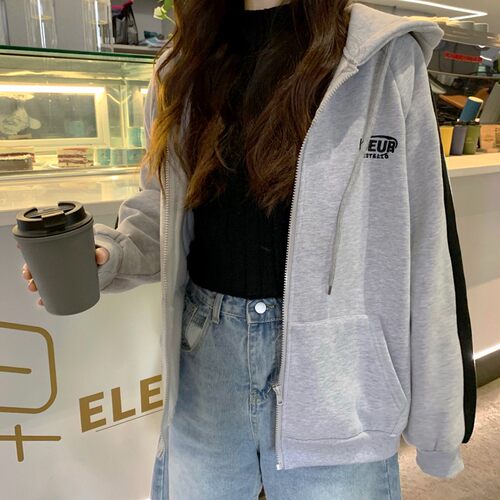 秋冬韩版ins加绒加厚卫衣女学生原宿bf风薄款宽松连帽拉链外套潮