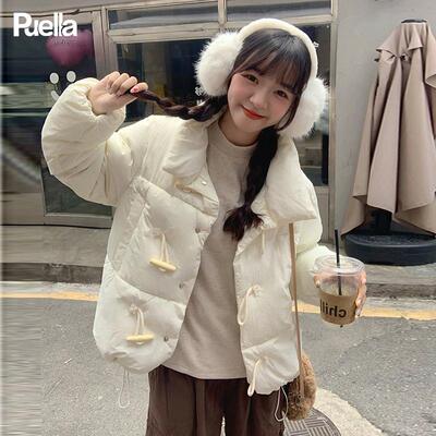 Puella牛角扣短款加厚羽绒棉衣