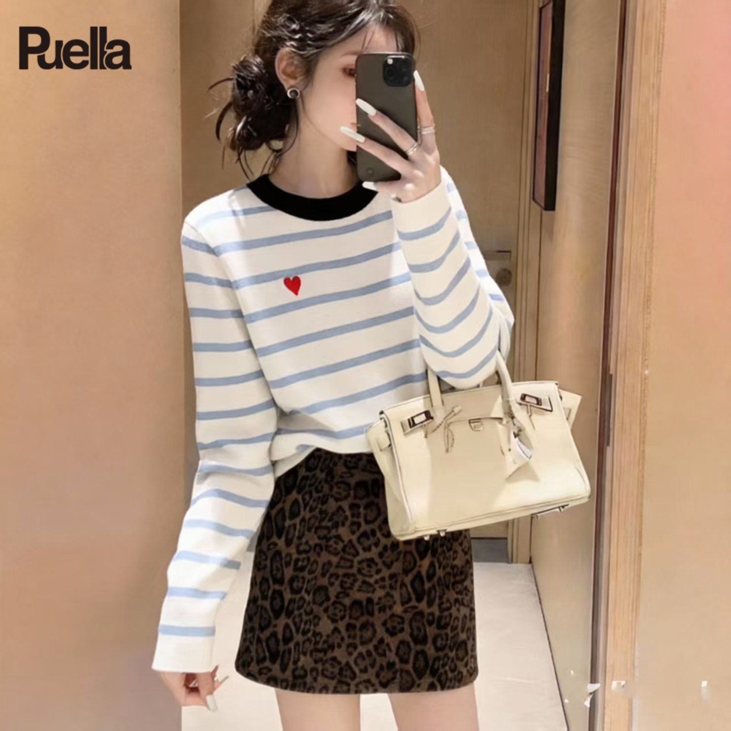 拉夏贝尔Puella2025年冬季韩系撞色条纹针织衫女内搭打底修身上衣,女装/女士精品,羊绒衫,淘宝优惠券,粉丝福利购,淘宝优惠卷