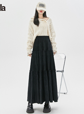 拉夏贝尔Puella垂感韩版高腰中长款显瘦chic仙女蛋糕半身裙女春装