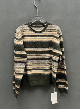 欧洲站2025冬季新款时尚圆领长袖条纹宽松针织衫女欧货潮251111