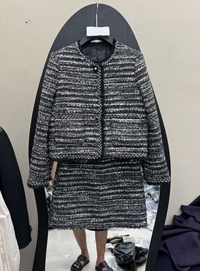 欧洲站2025早秋新款时尚圆领长袖外套+半身裙两件套女款欧货85126