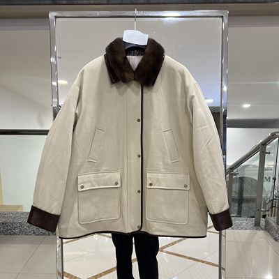 工装风毛领派克服女中长款鹅绒