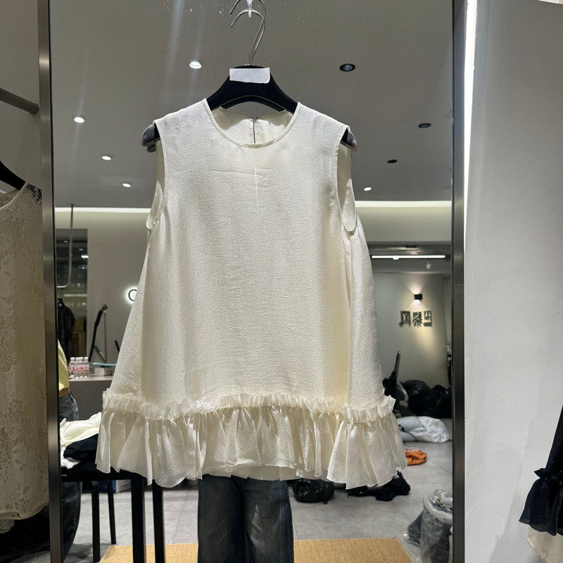 欧洲站2026早夏新款时尚圆领荷叶边拼接无袖花边马甲女款欧货Z232