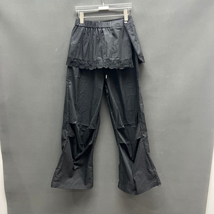 女款 欧洲站2026春季 高腰假两件蕾丝拼接阔腿休闲裤 时尚 欧货 新款