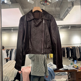 欧洲站2026春季新款时尚翻领拉链绵羊皮短款外套女款欧货608