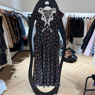 碎花连衣裙女款 V领收腰系带蕾丝无袖 欧货6089 新款 欧洲站2026春季