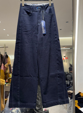 欧洲站2025冬季新款时尚高腰百搭宽松加绒阔腿牛仔裤女欧货80908