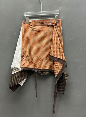 欧洲站2026早夏新款时尚高腰撞色不规则格纹半身裙女款欧货0111