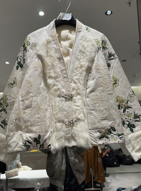 欧洲站2025冬季新款时尚V领长袖重工刺绣鹅绒外套女款欧货81061